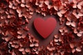 Red heart around red flowers, top view.Valentine\'s Day banner with space for your own content Royalty Free Stock Photo