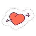 Red heart with an arrow, sticker on white background