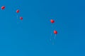 Red ballons with the messages in the blue sky Royalty Free Stock Photo