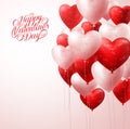 Red Heart Balloons Flying in Light for Valentines Background