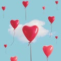 Red heart balloons with white cloud on blue sky. Minimal love concept Royalty Free Stock Photo