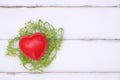 Red heart is in the bird`s nest from leaves Royalty Free Stock Photo