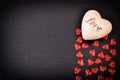 Red Heart On Black Stone Background. Love and Valentines Day Concept. Royalty Free Stock Photo