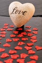 Red Heart On Black Stone Background. Love and Valentines Day Concept. Royalty Free Stock Photo