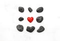 Red heart black stones Love Valentines Day Flat lay Royalty Free Stock Photo