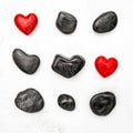 Red heart black stones Love Valentines Day Flat lay background Royalty Free Stock Photo