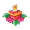 Red heart with a burning candle. Vector illustration. Fire of love Royalty Free Stock Photo
