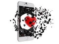 Red heart burst out of the smartphone. Royalty Free Stock Photo