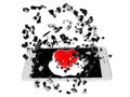 Red heart burst out of the smartphone. Royalty Free Stock Photo