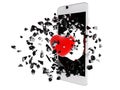 Red heart burst out of the smartphone. Royalty Free Stock Photo