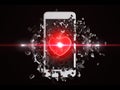 Red heart burst out of the smartphone, lens flare Royalty Free Stock Photo