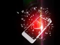 Red heart burst out of the smartphone, lens flare Royalty Free Stock Photo