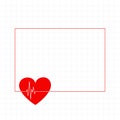 Red heart with cardiograph line medical background