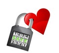 Red heart caught in security closed padlock isolated vector