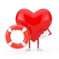 Red Heart Character Mascot with Life Buoy. 3d Rendering