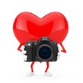 Red Heart Character Mascot with Modern Digital Photo Camera. 3d Rendering Royalty Free Stock Photo