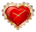Red heart with a clock in a gold frame with an ornament Royalty Free Stock Photo