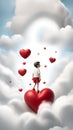 Red heart in clouds cute and pretty lovely illustration