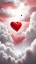 Red heart in clouds cute and pretty lovely illustration