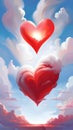 Red heart in clouds cute and pretty lovely illustration