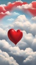 Red heart in clouds cute and pretty lovely illustration