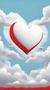 Red heart in clouds cute and pretty lovely illustration