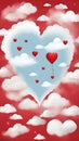 Red heart in clouds cute and pretty lovely illustration