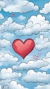 Red heart in clouds cute and pretty lovely illustration