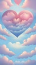 Red heart in clouds cute and pretty lovely illustration