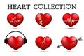 Red heart collections. Set of six realistic hearts isolated on white background. 3d icons. Valentine s day vector illustration. Royalty Free Stock Photo