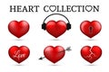 Red heart collections. Set of six realistic hearts isolated on white background. 3d icons. Valentine s day vector illustration. Royalty Free Stock Photo