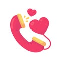 A red heart comes out of the phone. The concept of communicating with loved ones