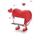 Red heart with computer 3d-illustration