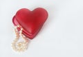 Red Heart Container with Pearls Royalty Free Stock Photo