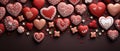 Red heart cookies on a textured table, a closeup of homemade love, Ai Generated