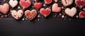 Red heart cookies on a textured table, a closeup of homemade love, Ai Generated