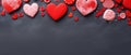 Red heart cookies on a textured table, a closeup of homemade love, Ai Generated