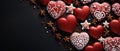 Red heart cookies on a textured table, a closeup of homemade love, Ai Generated