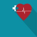 Red heart and cross plus medical pharmacy icon in trendy flat style. Vector illustration