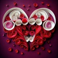 heart curling paper as greeting card for expession of love concept made with Generative AI. Valentine day or Mother Day or Royalty Free Stock Photo