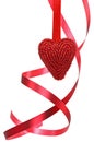 Red heart and curly ribbon Royalty Free Stock Photo