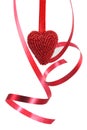 Red heart and curly ribbon Royalty Free Stock Photo