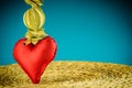 Red heart decoration blue vignetted background Royalty Free Stock Photo