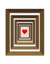 A red heart design is the focus of this 3-D illustration where five wooden picture frames