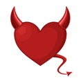 Red Heart with devil horns and a tail isolated on white background, Devil love. Valentine Day concept, Vector Royalty Free Stock Photo