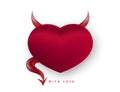 Red heart devil with horns and tail isolated on white background. Royalty Free Stock Photo
