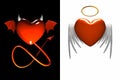 Red heart-devil and red heart-angel with wings isolated Royalty Free Stock Photo