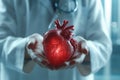 Red heart in doctor's hands.Healthcare and hospital medical concept,organ donation concept.. Generative AI