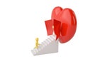 Red heart with doors open and character on stairs.3D illustration. Royalty Free Stock Photo