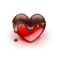 Red heart with dripping chocolate